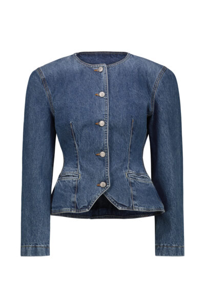 MAGDA BUTRYM FITTED DENIM PEPLUM JACKET Blue