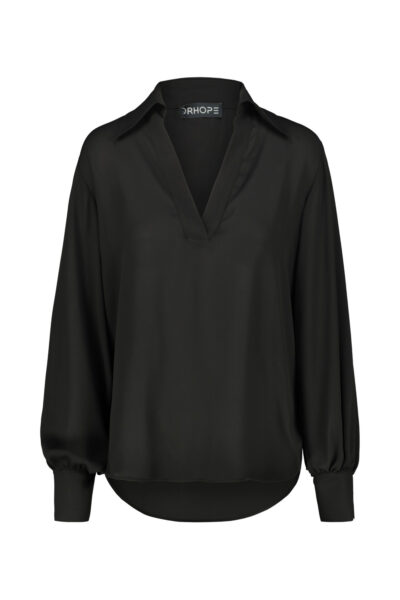 DRHOPE Polo Neck Blouse. Black