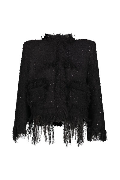 MATIERES FECALES MADEMOISELLE TWEED DECHIRE JACKET Black