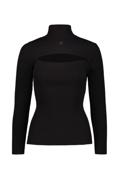 COURRÈGES SWEATER RIB KNIT SLASH MOCKNECK Black