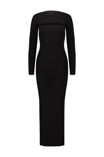 COURRÈGES LONG DRESS RIB KNIT SLASH Black
