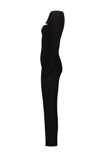 COURRÈGES LONG DRESS RIB KNIT SLASH Black